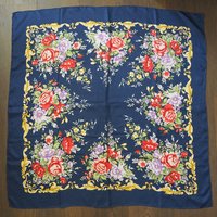 Vintage floral silk scarf | Floral silk scarf | Blue silk scarf | Floral square scarf | Vintage scarf