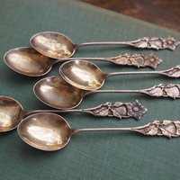 Set of six small vintage teaspoons | Vintage alpacca silver coffee spoons | Matching spoons | Floral teaspoon set | Vintage alpacca spoons