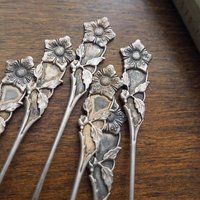 Set of six small vintage teaspoons | Vintage alpacca silver coffee spoons | Matching spoons | Floral teaspoon set | Vintage alpacca spoons