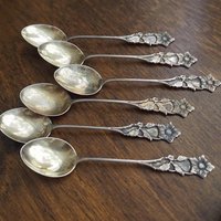 Set of six small vintage teaspoons | Vintage alpacca silver coffee spoons | Matching spoons | Floral teaspoon set | Vintage alpacca spoons