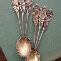 Set of six small vintage teaspoons | Vintage alpacca silver coffee spoons | Matching spoons | Floral teaspoon set | Vintage alpacca spoons