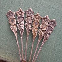 Set of six small vintage teaspoons | Vintage alpacca silver coffee spoons | Matching spoons | Floral teaspoon set | Vintage alpacca spoons