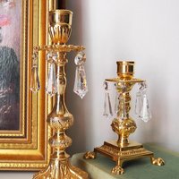 Vintage candlestick holders | Gold plated crystal candlestick holders | Mismatched vintage candlestick holders | Crystal candlestick holder