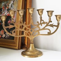 Vintage brass candelabrum | Brass candelabra | Seven arm brass candlestick holder | Etched brass candelabrum | Made in India