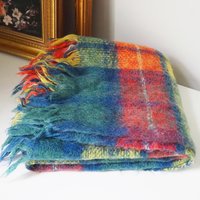 Vintage Robert Burns mohair and wool throw | Mohair plaid blanket | Made in Scotland | Small vintage mohair blanket | Vintage wool shawl