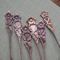 Vintage spoon set | Small alpacca silver spoons | Mismatched spoons | Vintage alpacca silver spoons | Small teaspoons | Floral teaspoon set