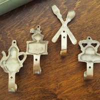 Vintage brass wall hooks | Set of four brass wall hooks | Small brass wall hooks | Kitchen wall hooks | Mismatched brass wall hooks