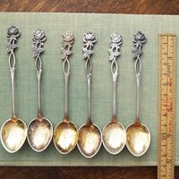 Set of six vintage teaspoons | Vintage alpacca silver teaspoons | Vintage teaspoons | Rose teaspoon set | Vintage alpacca teaspoons