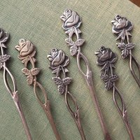 Set of six vintage teaspoons | Vintage alpacca silver teaspoons | Vintage teaspoons | Rose teaspoon set | Vintage alpacca teaspoons