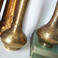 Set of two vintage brass vases | Small brass vases | Vintage bud vase | Vintage single flower vases | Etched brass vases | Brass home decor
