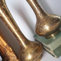 Set of two vintage brass vases | Small brass vases | Vintage bud vase | Vintage single flower vases | Etched brass vases | Brass home decor