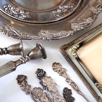 Vintage silver plated home decor set | Alpacca silver spoons and plates | Vintage home accessories | Candlestick holders and photo frames