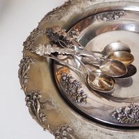 Vintage silver plated home decor set | Alpacca silver spoons and plates | Vintage home accessories | Candlestick holders and photo frames