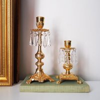 Vintage candlestick holders | Gold plated crystal candlestick holders | Mismatched vintage candlestick holders | Crystal candlestick holder