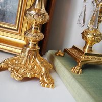 Vintage candlestick holders | Gold plated crystal candlestick holders | Mismatched vintage candlestick holders | Crystal candlestick holder