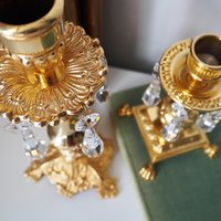 Vintage candlestick holders | Gold plated crystal candlestick holders | Mismatched vintage candlestick holders | Crystal candlestick holder