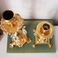 Vintage candlestick holders | Gold plated crystal candlestick holders | Mismatched vintage candlestick holders | Crystal candlestick holder