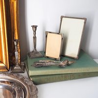 Vintage silver plated home decor set | Alpacca silver spoons and plates | Vintage home accessories | Candlestick holders and photo frames