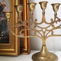 Vintage brass candelabrum | Brass candelabra | Seven arm brass candlestick holder | Etched brass candelabrum | Made in India