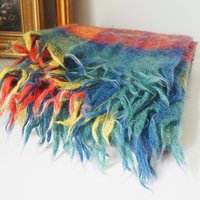 Vintage Robert Burns mohair and wool throw | Mohair plaid blanket | Made in Scotland | Small vintage mohair blanket | Vintage wool shawl
