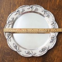 Set of two vintage alpacca silver plates | Alpacca silver platters | Vintage silver plates | Alpacca plate with roses | Floral silver plates