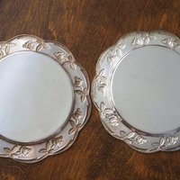 Set of two vintage alpacca silver plates | Alpacca silver platters | Vintage silver plates | Alpacca plate with roses | Floral silver plates