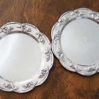 Set of two vintage alpacca silver plates | Alpacca silver platters | Vintage silver plates | Alpacca plate with roses | Floral silver plates