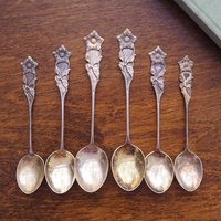 Vintage spoon set | Small alpacca silver spoons | Mismatched spoons | Vintage alpacca silver spoons | Small teaspoons | Floral teaspoon set