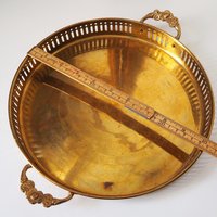 Vintage brass tray | Small brass tray with handles | Round brass tray | Round vintage brass tray with handles | Brass serving tray