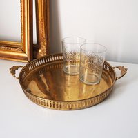 Vintage brass tray | Small brass tray with handles | Round brass tray | Round vintage brass tray with handles | Brass serving tray