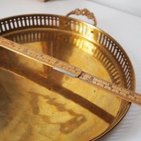Vintage brass tray | Small brass tray with handles | Round brass tray | Round vintage brass tray with handles | Brass serving tray