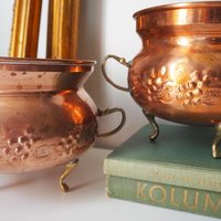 Set of two vintage copper planters | Matching copper planters | Round copper planters | Vintage planters with handles