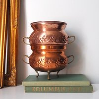 Set of two vintage copper planters | Matching copper planters | Round copper planters | Vintage planters with handles