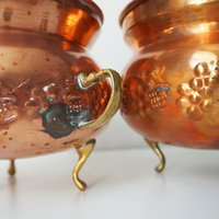 Set of two vintage copper planters | Matching copper planters | Round copper planters | Vintage planters with handles