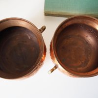 Set of two vintage copper planters | Matching copper planters | Round copper planters | Vintage planters with handles