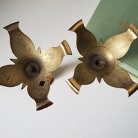Pair of vintage candlestick holders | Brass and wood candlesticks | Vintage brass and wood candlestick holders