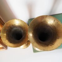 Set of two vintage brass vases | Small brass vases | Vintage bud vase | Vintage single flower vases | Etched brass vases | Brass home decor