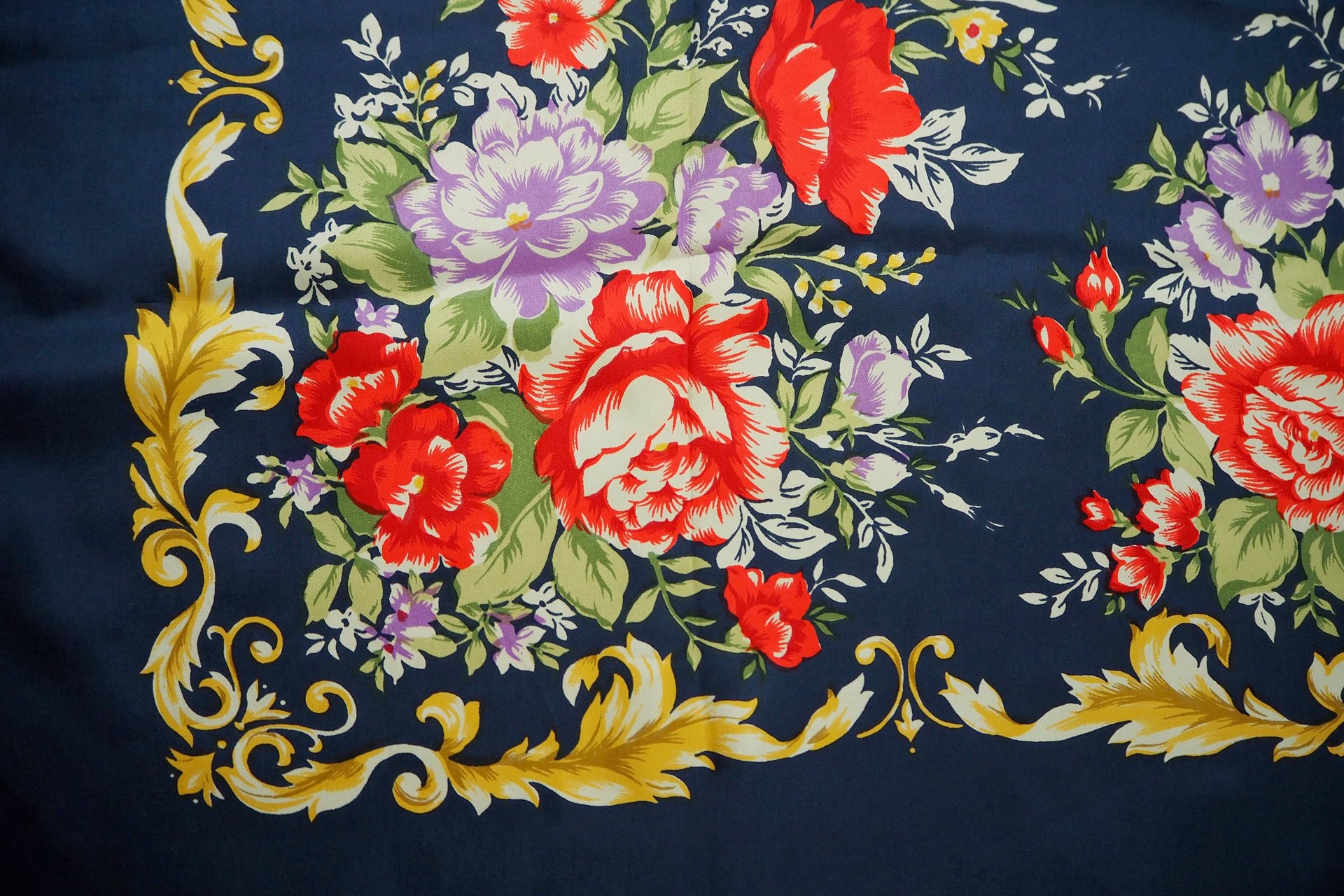 Vintage floral silk scarf | Floral silk scarf | Blue silk scarf | Floral square scarf | Vintage scarf
