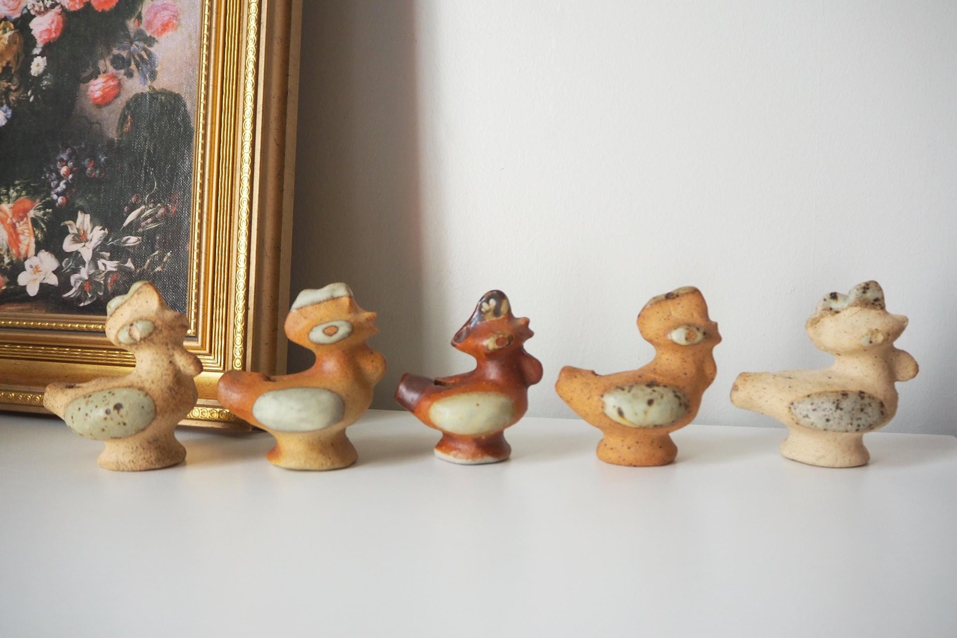 Vintage bird whistle set | Ceramic bird whistles | Set of five vintage bird whistles | Made in Finland | Finnish bird whistles
