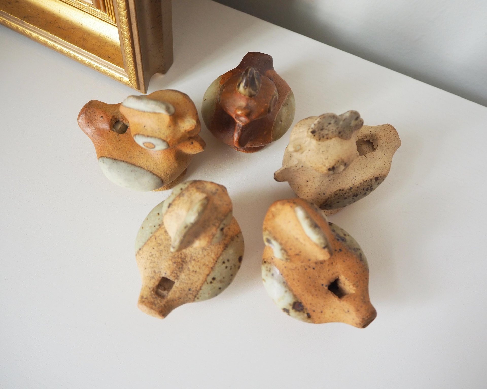 Vintage bird whistle set | Ceramic bird whistles | Set of five vintage bird whistles | Made in Finland | Finnish bird whistles