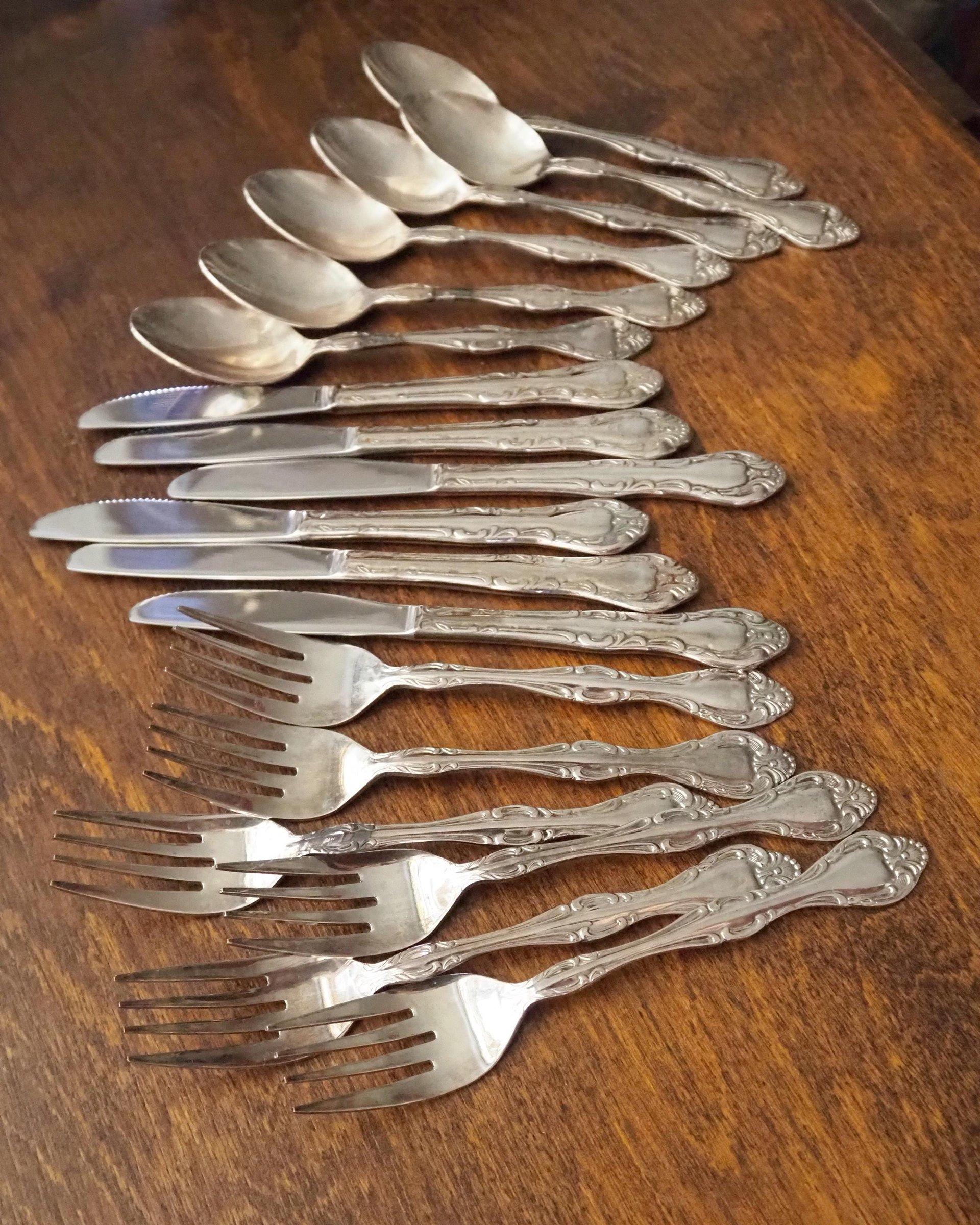 Vintage flatware set for six | Vintage silver plated forks, knives and spoons | Small forks, knives and spoons | Small cutlery set