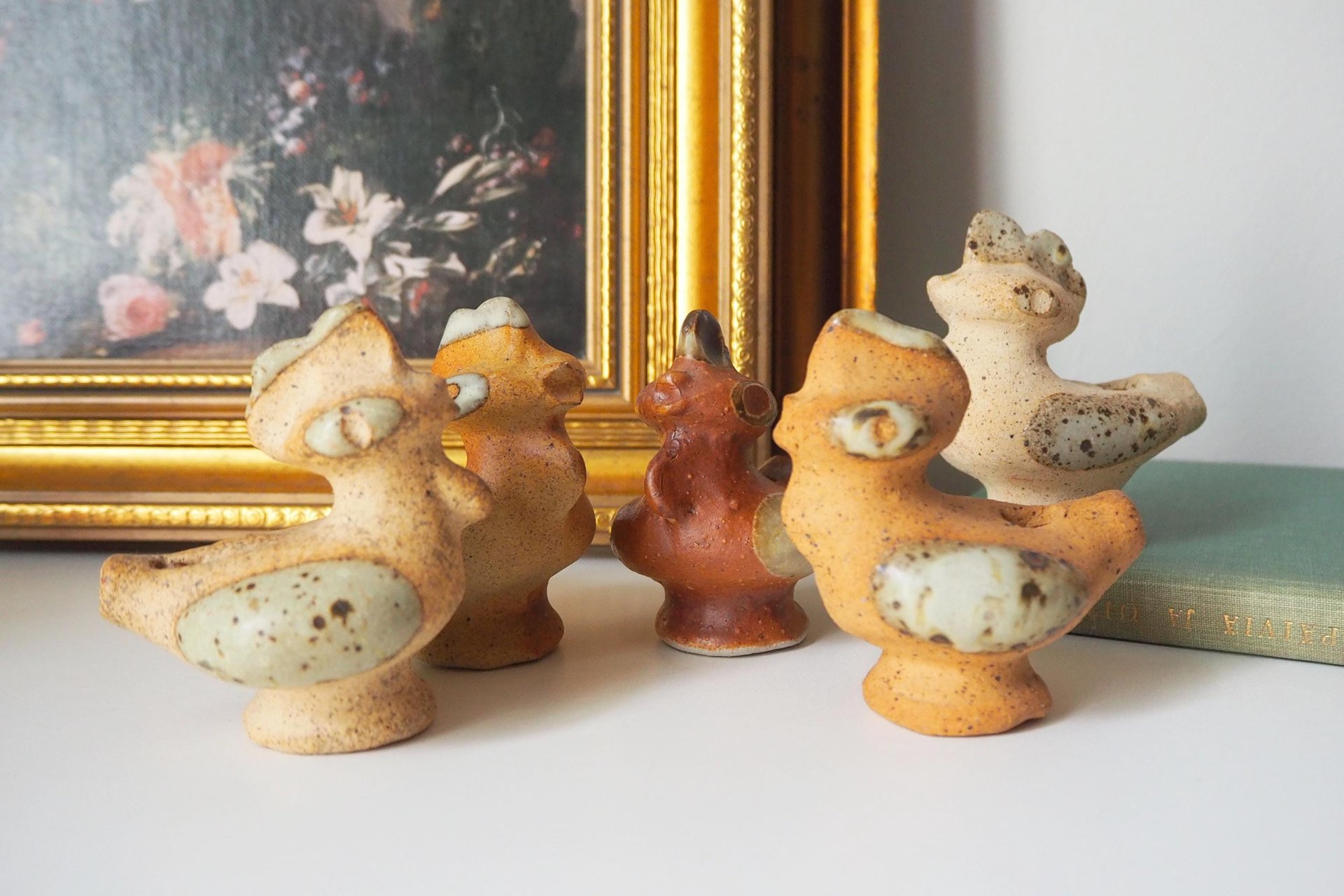 Vintage bird whistle set | Ceramic bird whistles | Set of five vintage bird whistles | Made in Finland | Finnish bird whistles