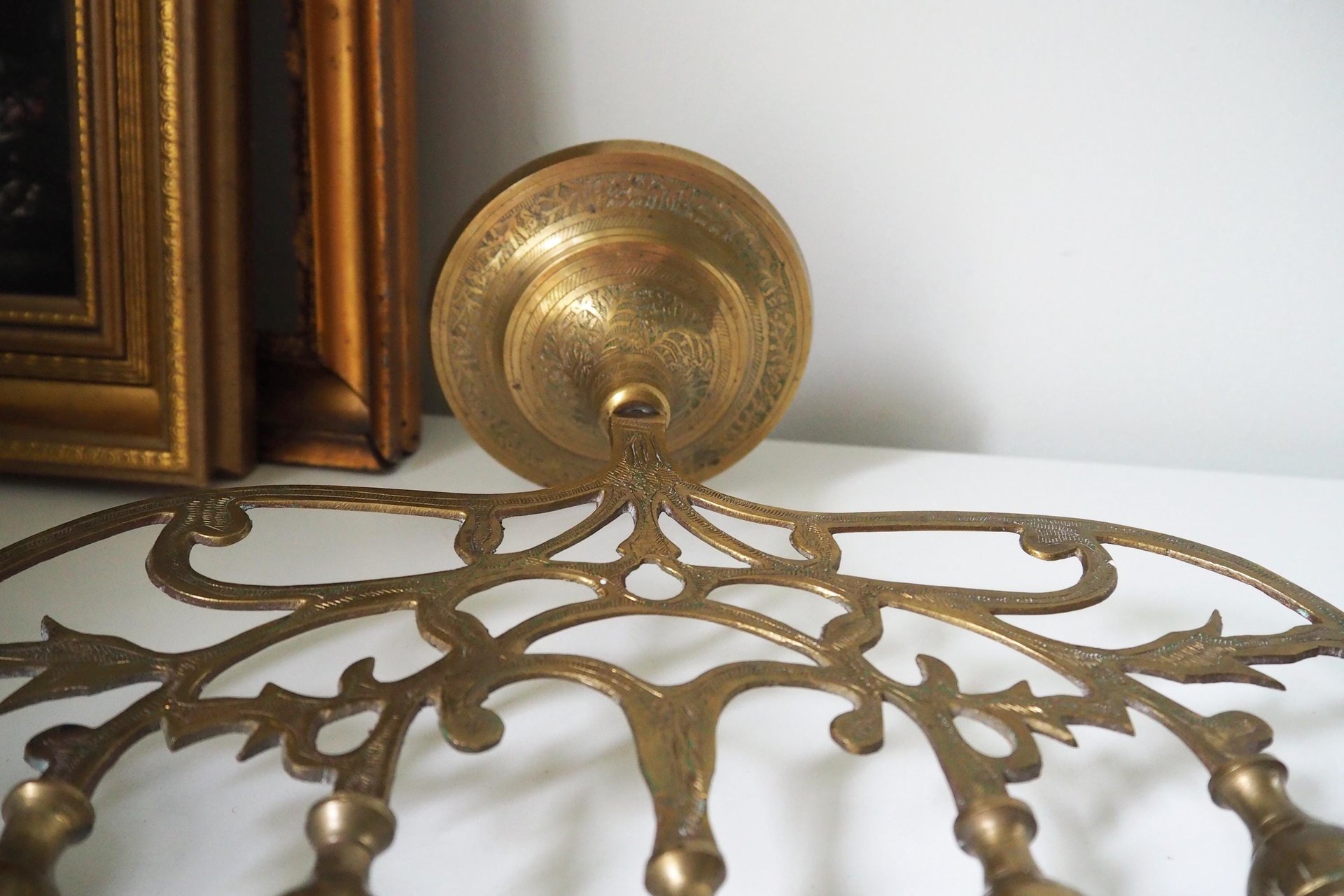 Vintage brass candelabrum | Brass candelabra | Seven arm brass candlestick holder | Etched brass candelabrum | Made in India
