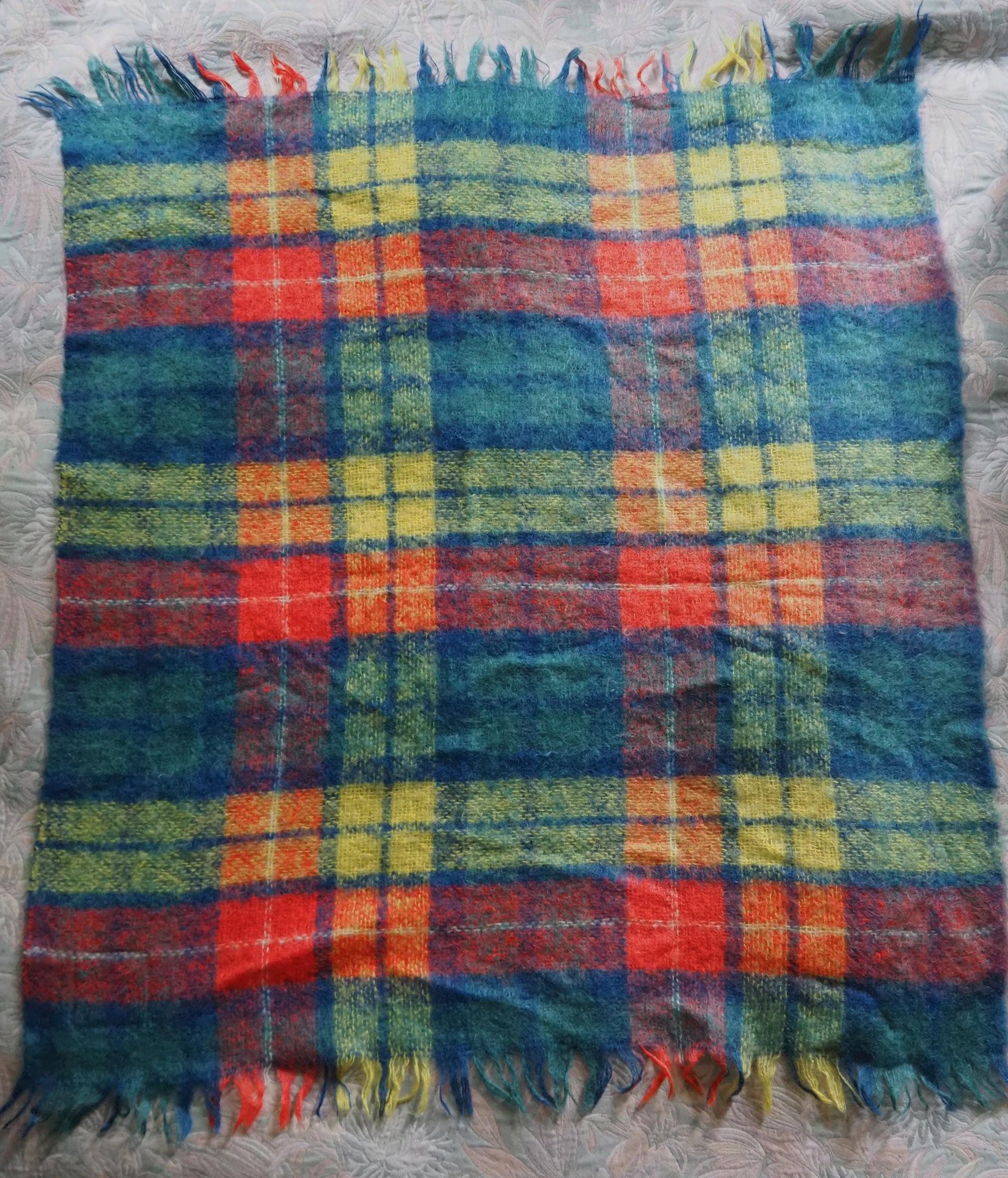 Vintage Robert Burns mohair and wool throw | Mohair plaid blanket | Made in Scotland | Small vintage mohair blanket | Vintage wool shawl