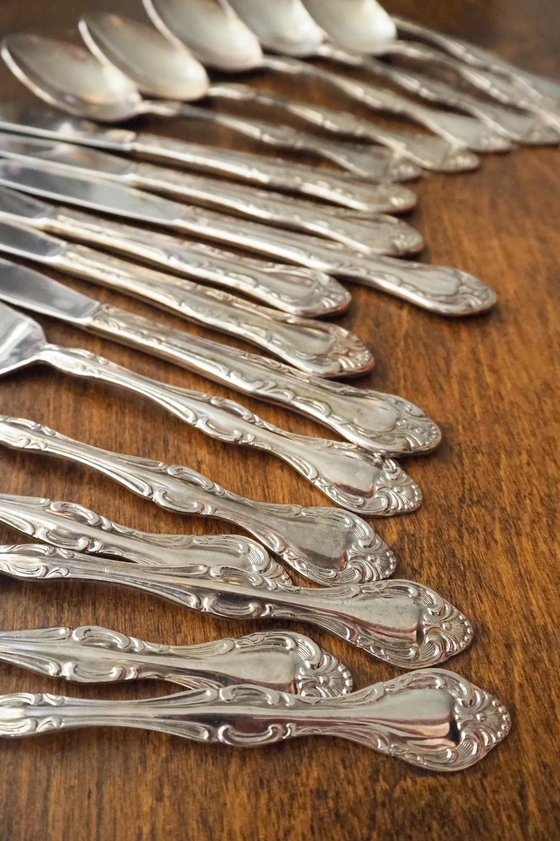 Vintage flatware set for six | Vintage silver plated forks, knives and spoons | Small forks, knives and spoons | Small cutlery set