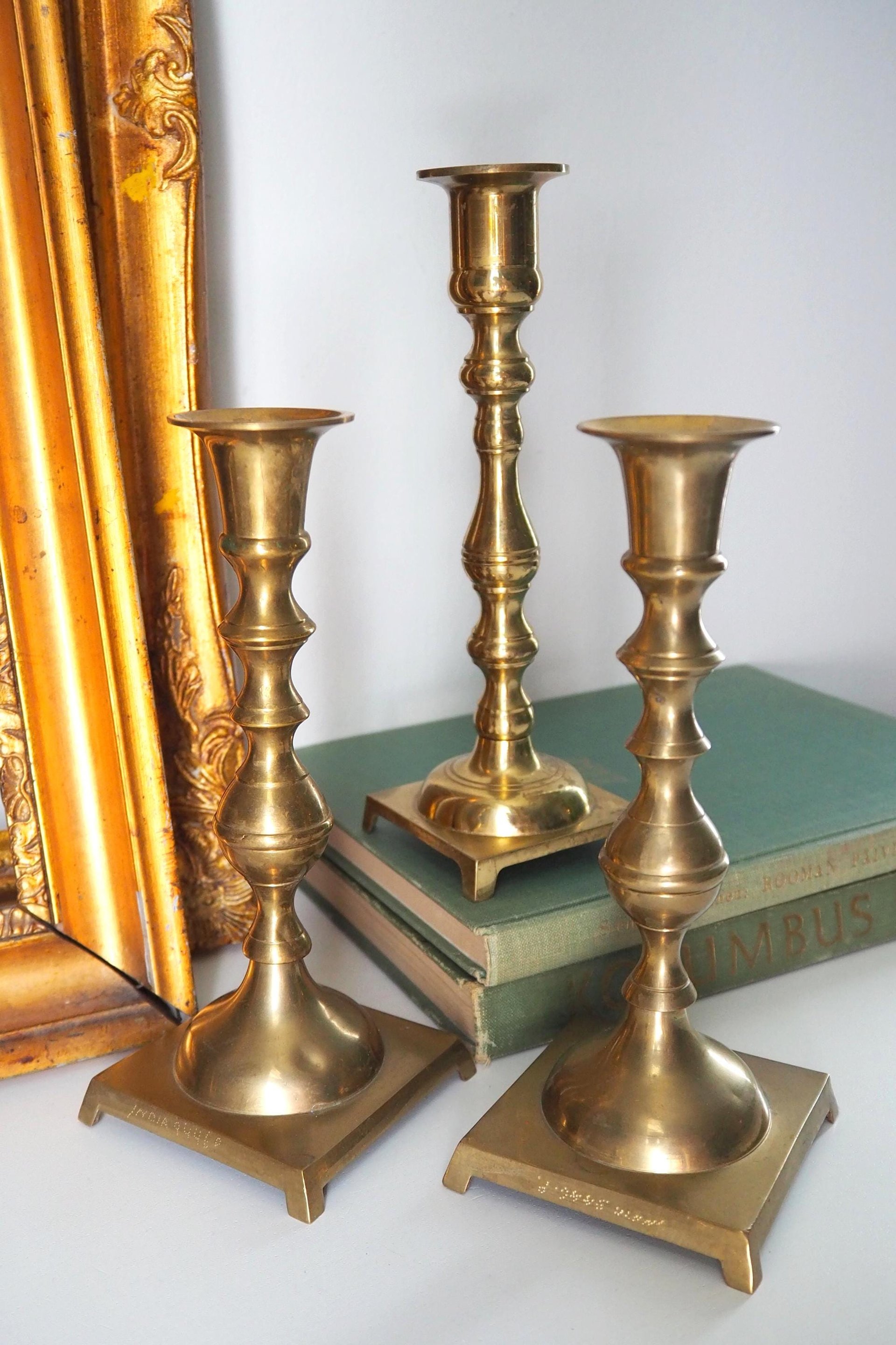Set of three mismatched vintage candlesticks | Candle holders | Vintage brass candle holders | Mismatched brass candle holders