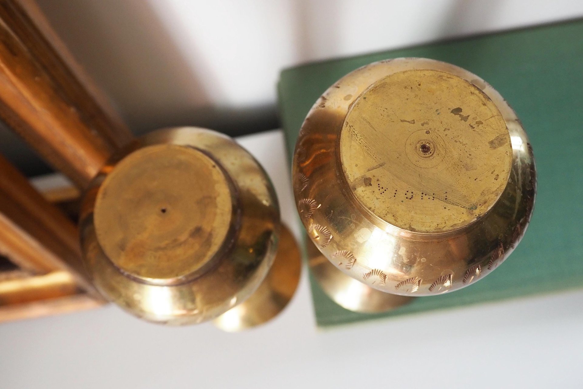 Set of two vintage brass vases | Small brass vases | Vintage bud vase | Vintage single flower vases | Etched brass vases | Brass home decor