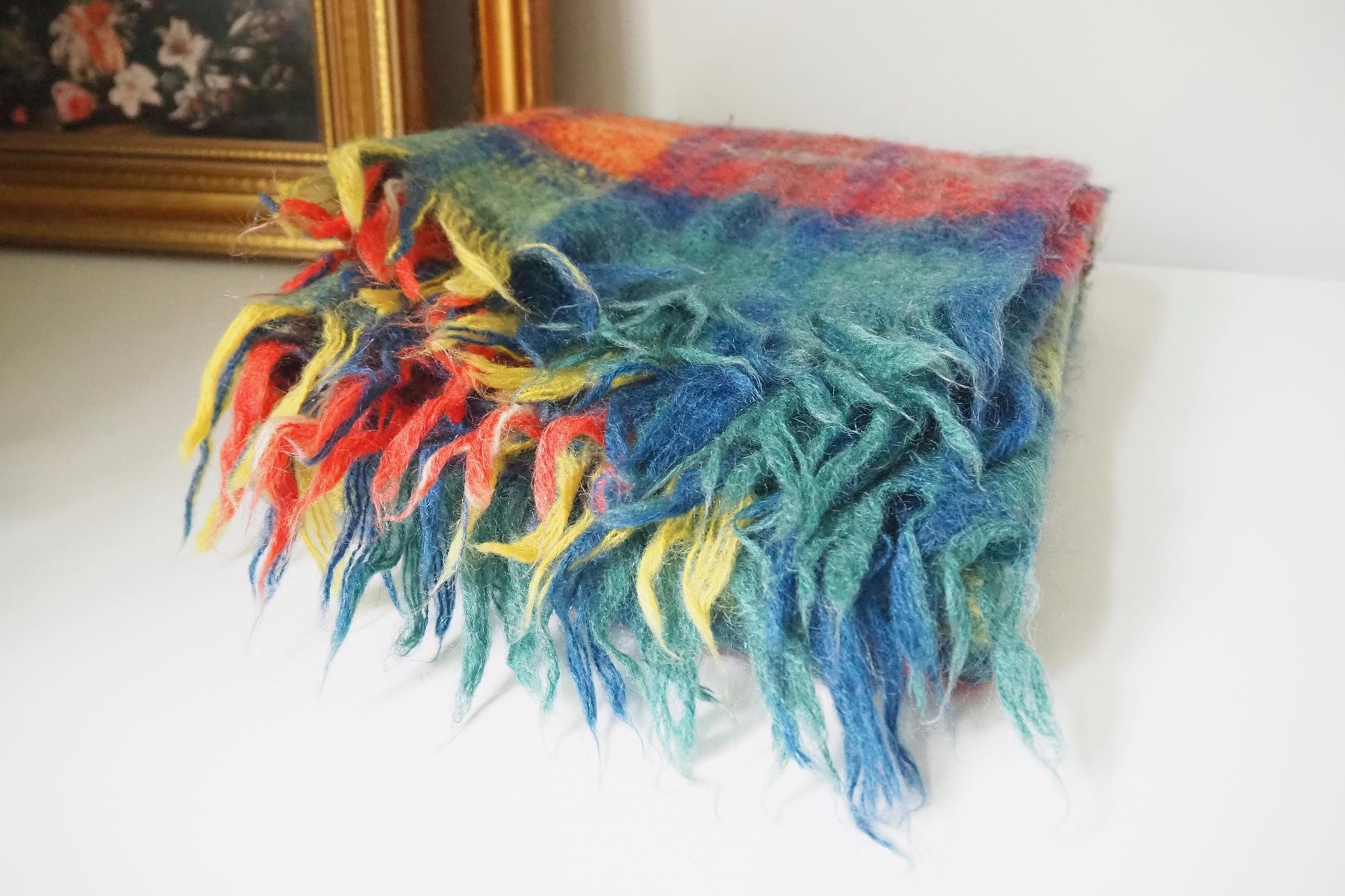 Vintage Robert Burns mohair and wool throw | Mohair plaid blanket | Made in Scotland | Small vintage mohair blanket | Vintage wool shawl