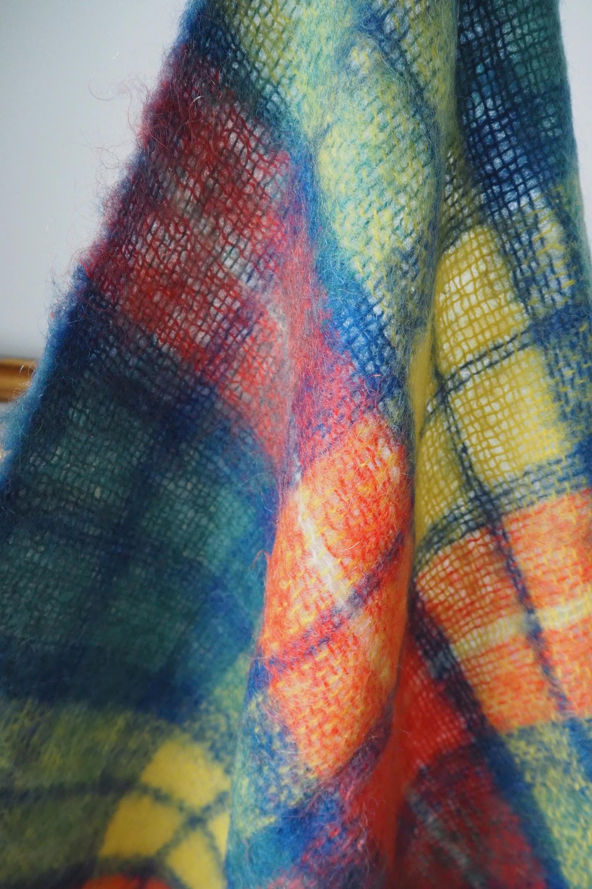 Vintage Robert Burns mohair and wool throw | Mohair plaid blanket | Made in Scotland | Small vintage mohair blanket | Vintage wool shawl