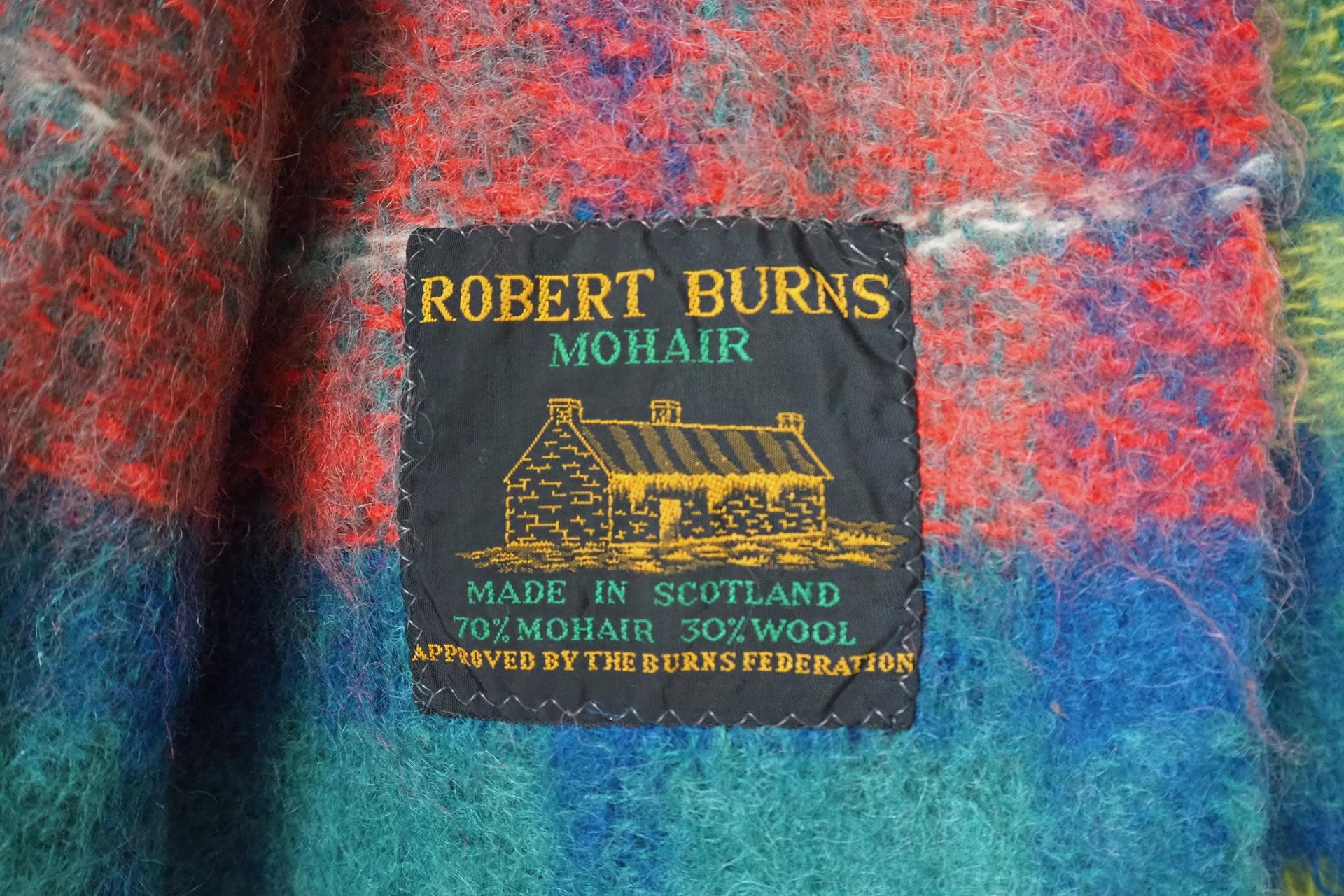 Vintage Robert Burns mohair and wool throw | Mohair plaid blanket | Made in Scotland | Small vintage mohair blanket | Vintage wool shawl